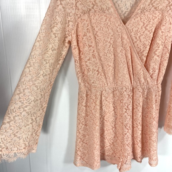 Candies Peachy Pink Lace Long Sleeve Short Romper Junior Womens Large‎ - Picture 6 of 10
